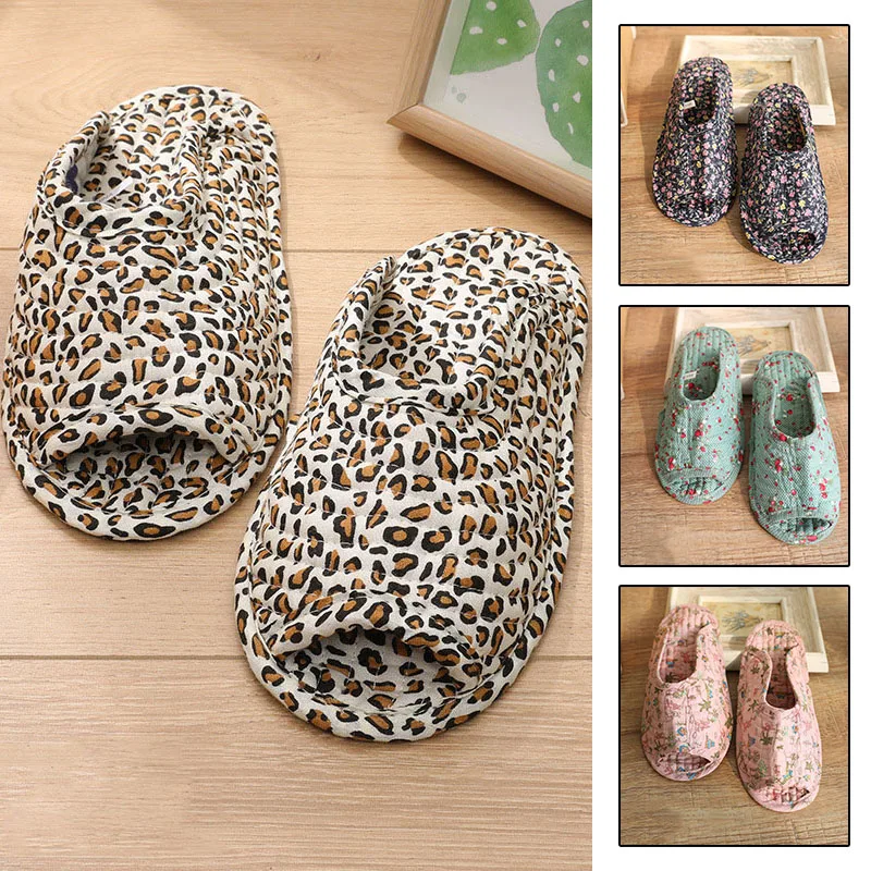 1Pair Lightweight Floral Printed Indoor Floor Shoes Home Slippers Non-slip Cotton Flat Shoes Fashion Soft High Quality