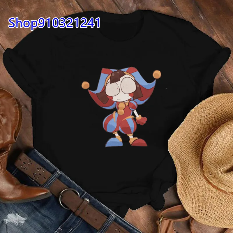 The Amazing Digital Circus T-shirts Anime Pomni Women T Shirt Cartoon Clown Tee Vintage Kawaii Graphic Black Cute Jax Clothes