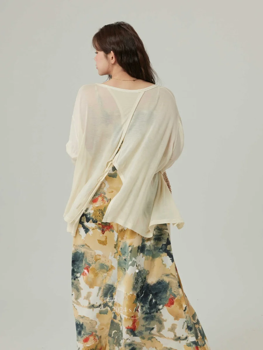 

plus Size Women's Summer Loose Knitted Sun Protection Back Split Cardigan Shape Pear Shape Sandal Shape Slimming Top