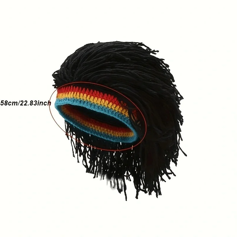 Jamaican Knitted Wig Braid Hat Unisex Hair Hat Handmade Fancy Wig Caps Halloween Ghost House Wig Black