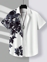 Men's Hawaiian Loose Palm Tree Floral Print Pattern Casual Short Sleeve Shirt Men's Button Up Top