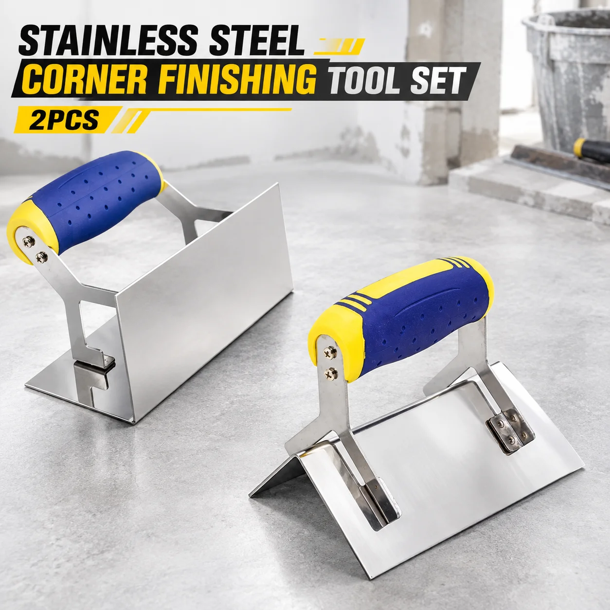 Inner And Outer Corner Trowel with Rubber Handle 90 Degree Sheet Rock Stainless Steel Drywall Corner Trowel for Wall Plastering