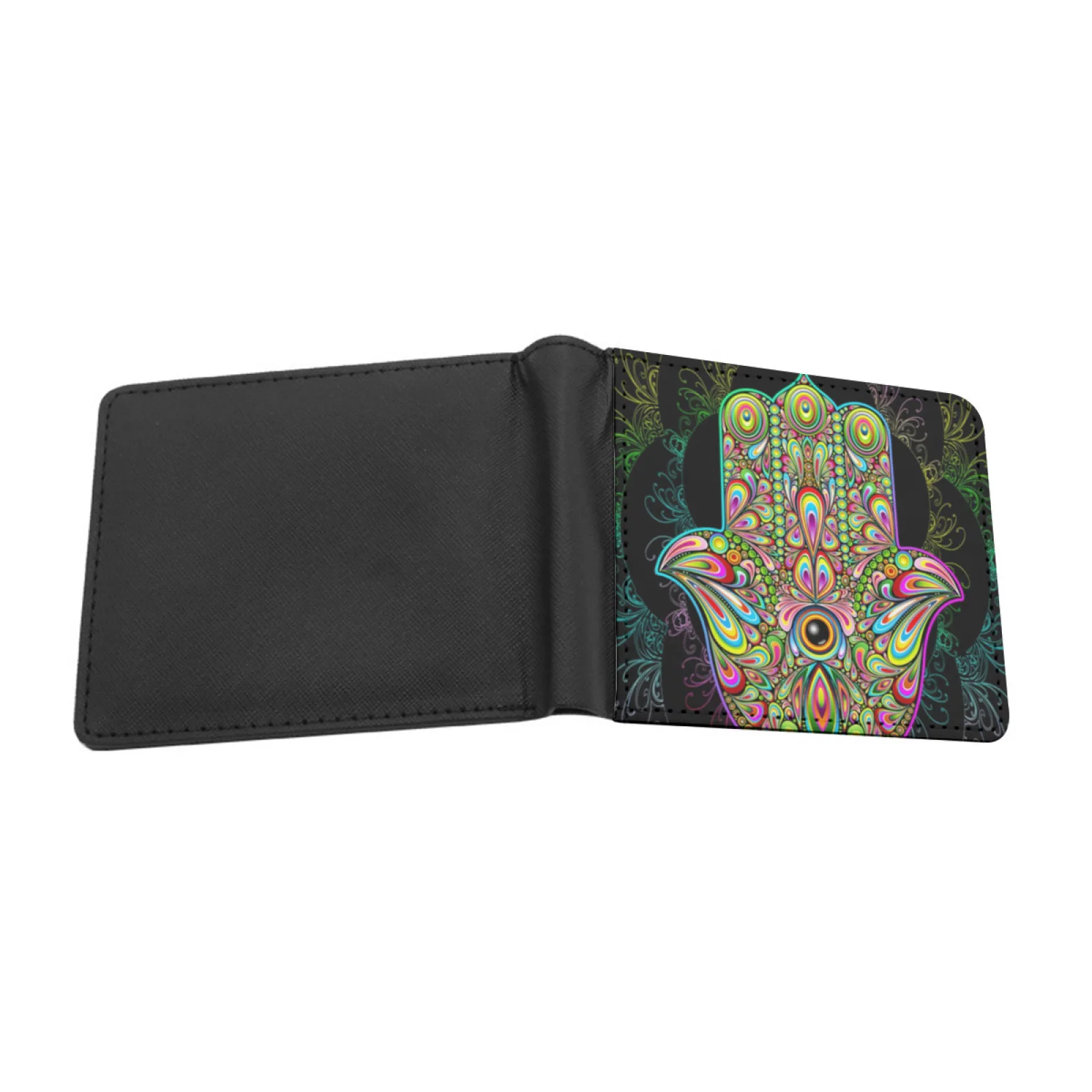 Hamsa Fatma Hand Psychedelic Amulet Personalized Men's Leather Wallet Short Vintage Purse Credit Card Wallet Hamsa Khamsa Hand