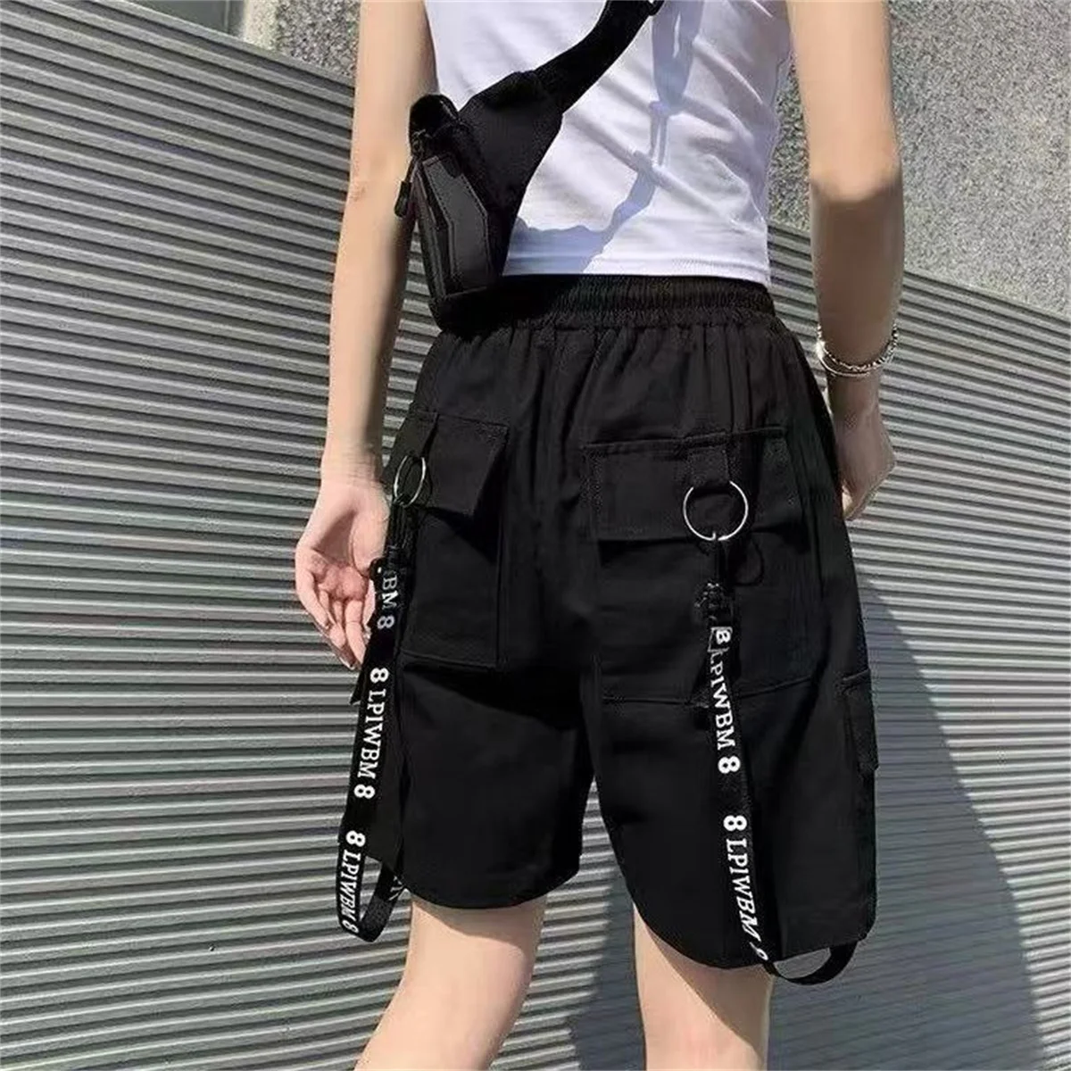 

Шорты-карго женские Harajuku черные широкие шорты большого размера летняя уличная одежда модные мешковатые короткие брюки с высокой талией для девочек