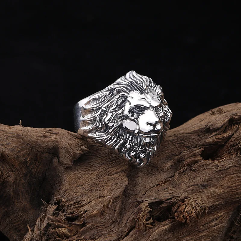 Anello animale in argento di alta qualità Anelli leone da uomo Anelli punk rock in acciaio inossidabile Gioielli da uomo con testa di leone