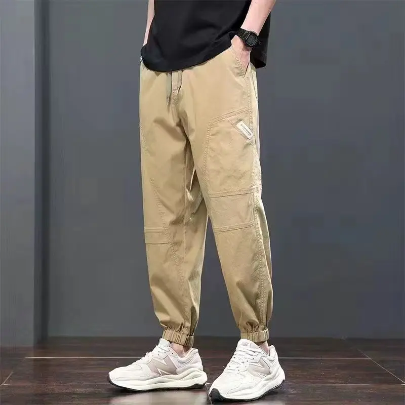 

Spring Autumn Men's Clothing Solid Color Elastic Pockets High Waisted Casual Cargo Bloomers Trousers Sweatpants Trendy Pants