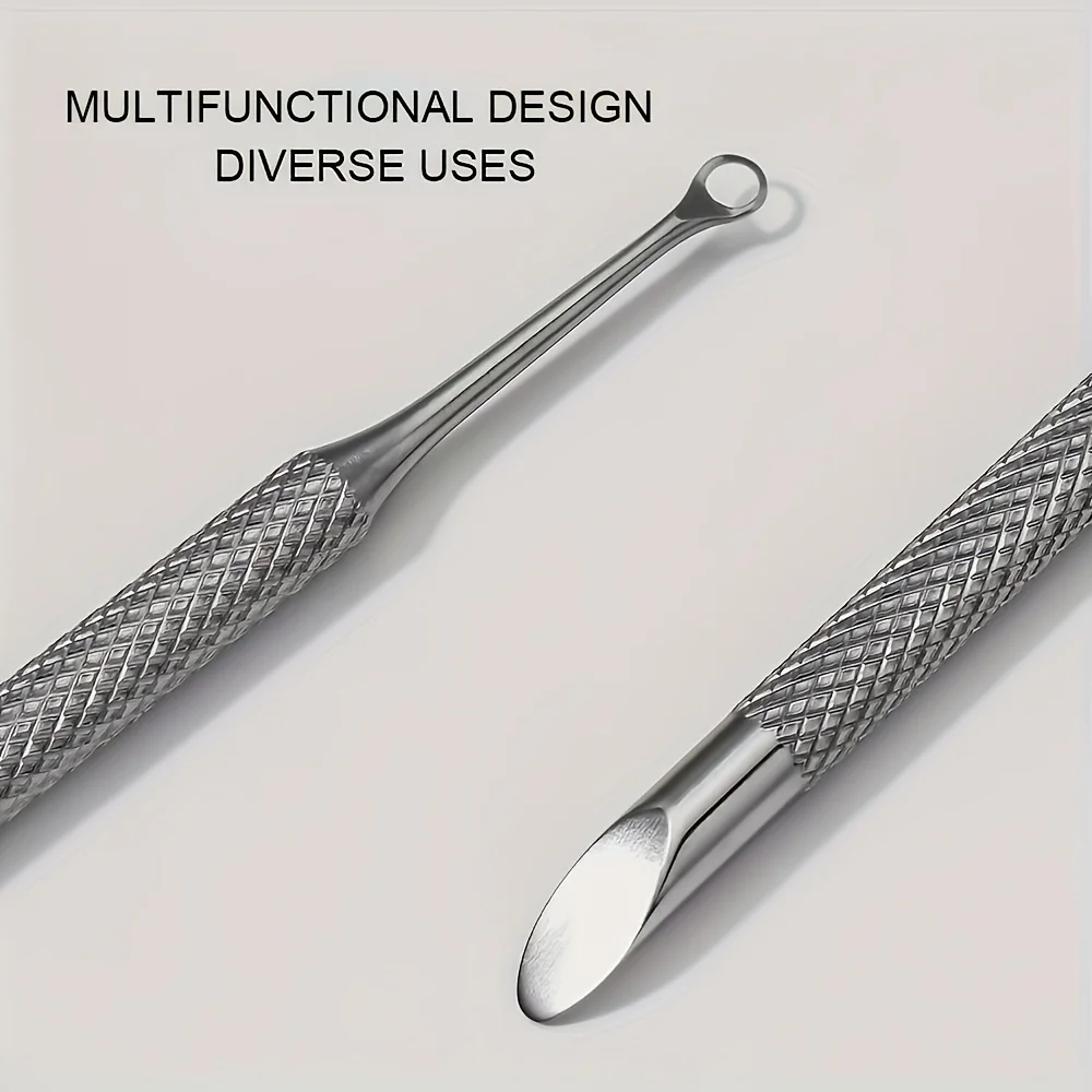 1/2pcs Stainless Steel Cuticle Pusher Nail Care Tool, Multi-Functional Dead Skin Remover, Portable and Durable, Manicure File