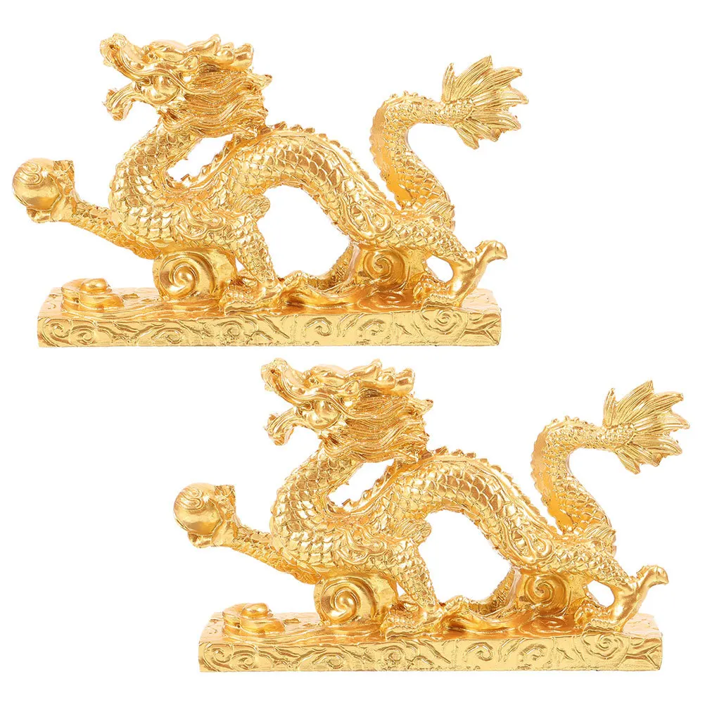 

2Pcs Gold Dragon Resin Figurines Compact Dragon Statue Decorative Ornament for Office Study Home Small Desktop Decor