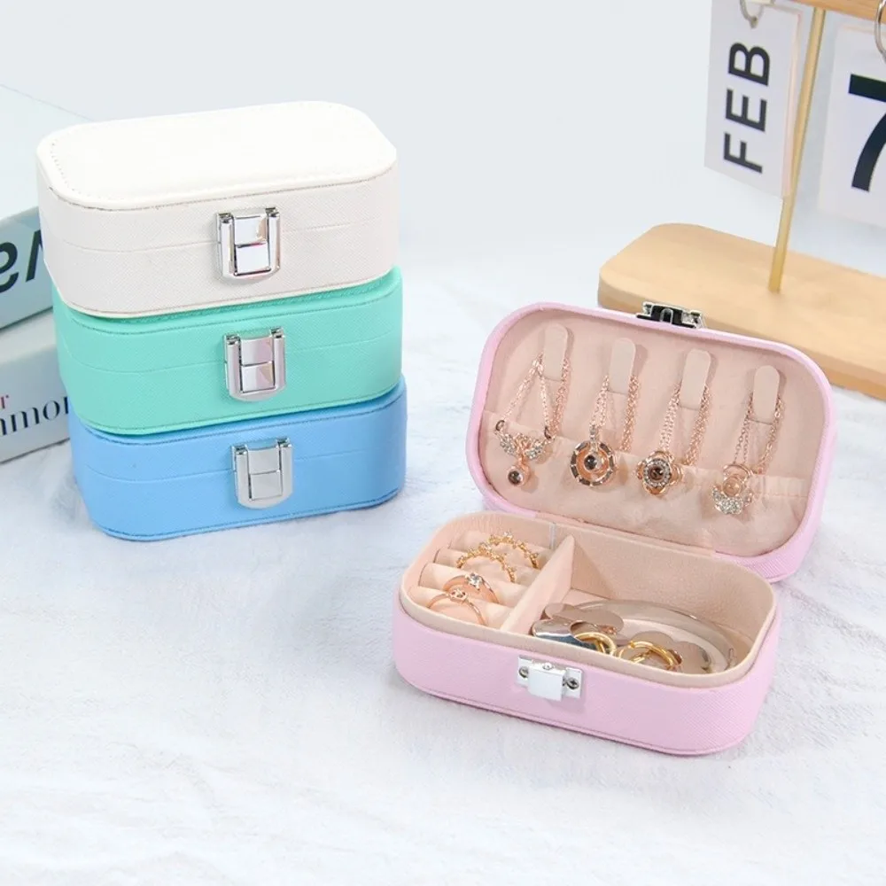 

New Macaron Color Jewelry Storage Box Snap Button Dustproof Jewelry Storage Case Mini Size Bracelet Necklace Tray Travel Use