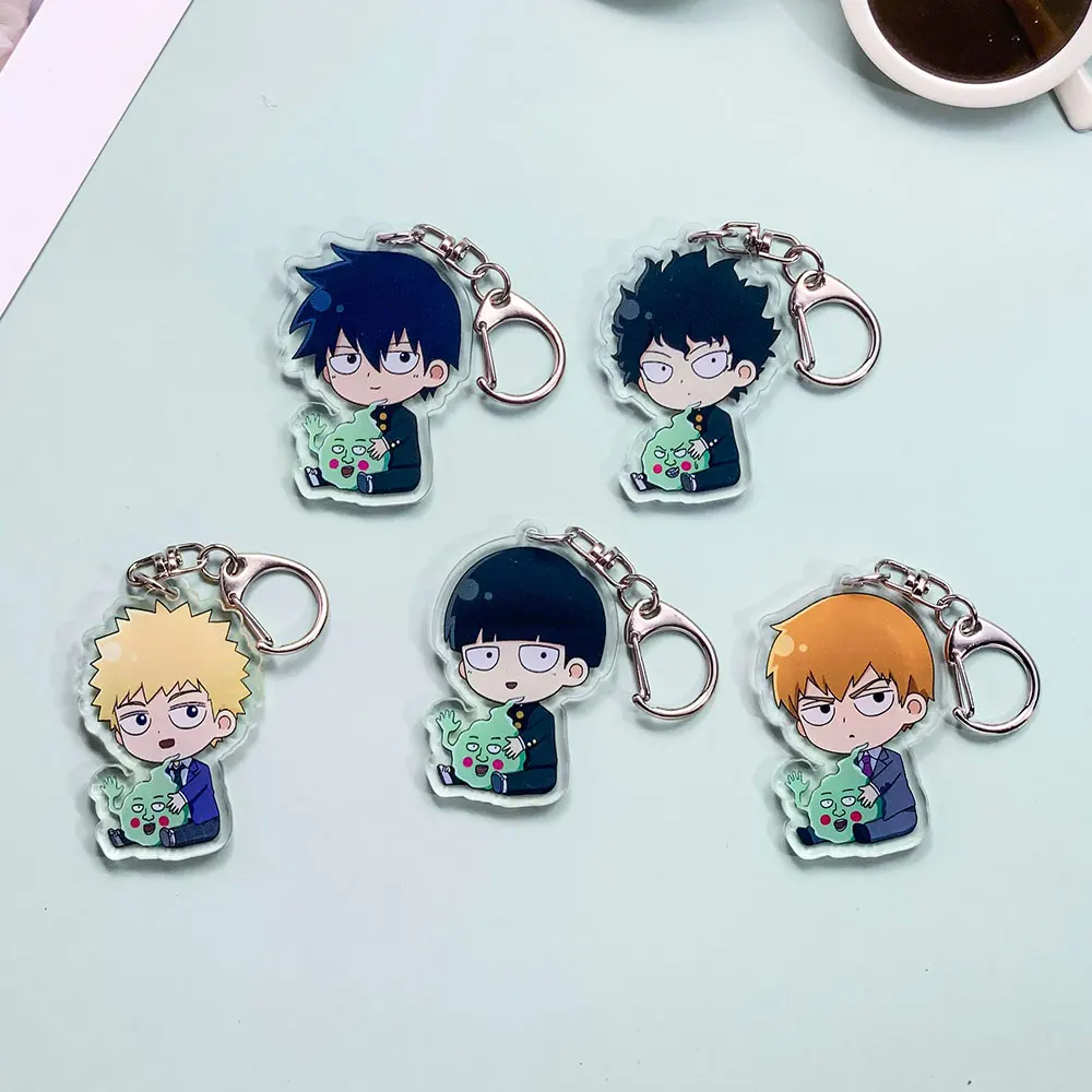 شخصيات أنيمي الغوغاء النفسي 100 الاكريليك سيارة المفاتيح اكسسوارات Kawaii حقيبة Charms ظهره قلادة حلقة رئيسية هدايا للأصدقاء
