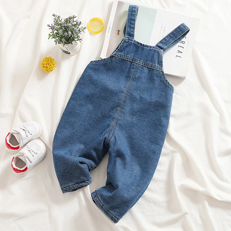 IENENS Toddler Overalls Baby Jumpsuit Boy Girl Dungarees Solid Color Jeans Kids Long Pants Clothes Casual Denim Trousers