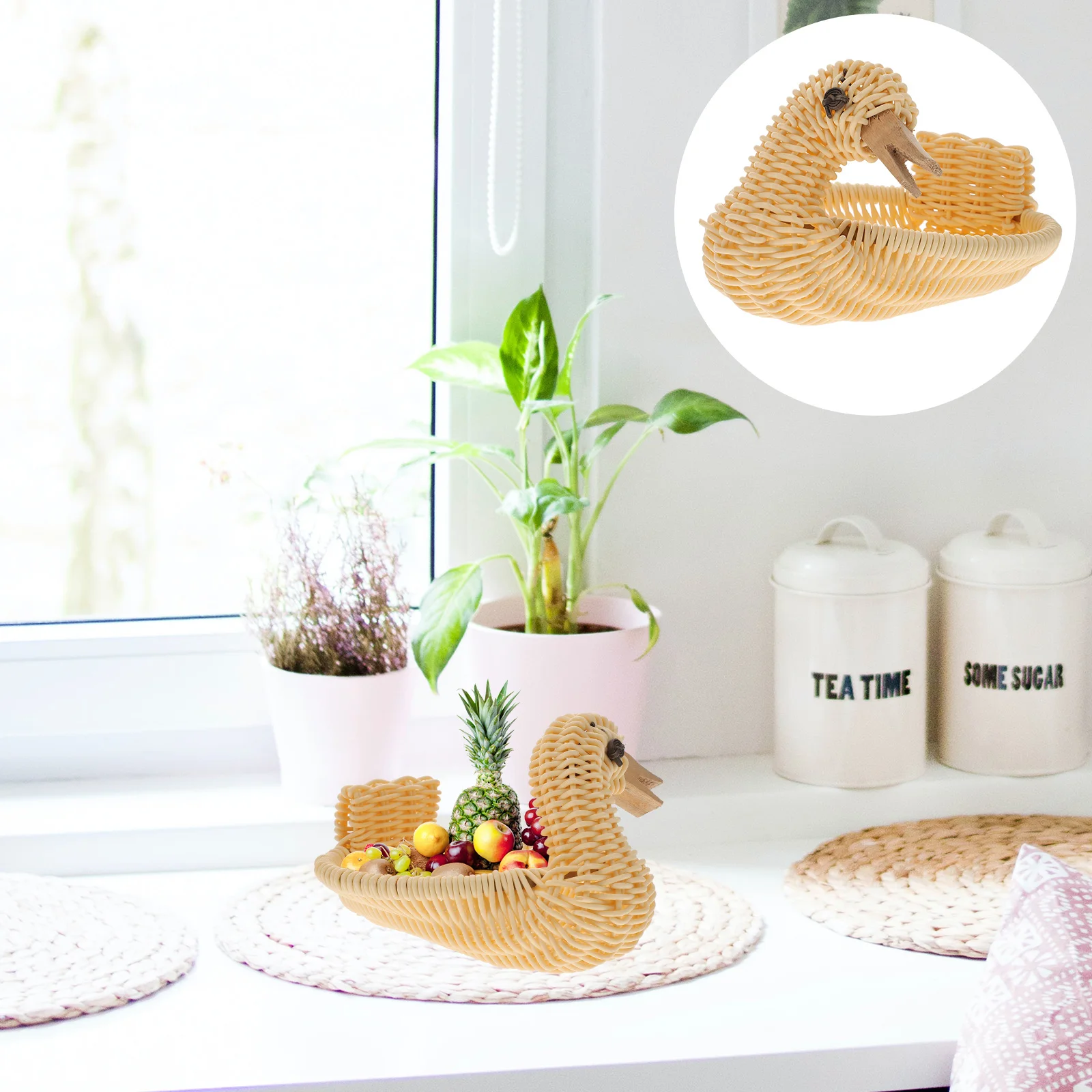 

1pc Snack Cake Basket Woven Fruit Container Home Serving Bread Storage Hand Made Weaving Food Holder Decorative