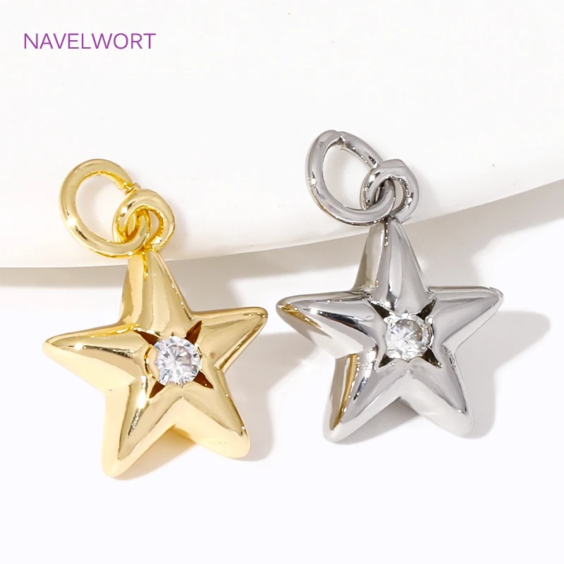 Brass Charms For Jewelry Making 18K Gold Plated Stars/Moon/Heart/Flowers Shape With Zircon Charms Pendants DIY Accessories