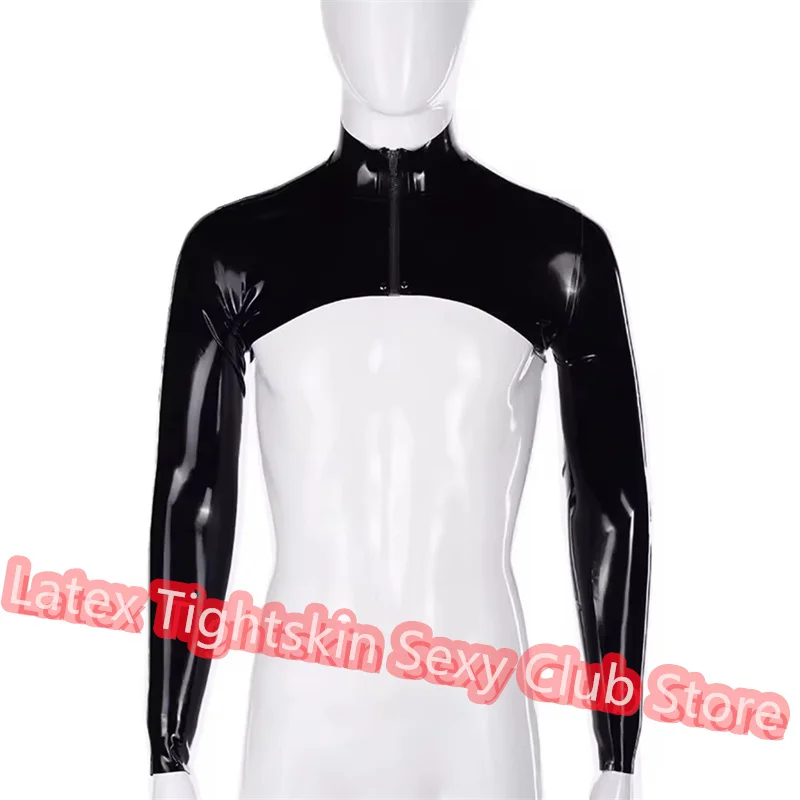 

Handmade Latex Men Long Sleeve Top with Front Zip Latex T-shirt Rubber Suit Cosplay Costume
