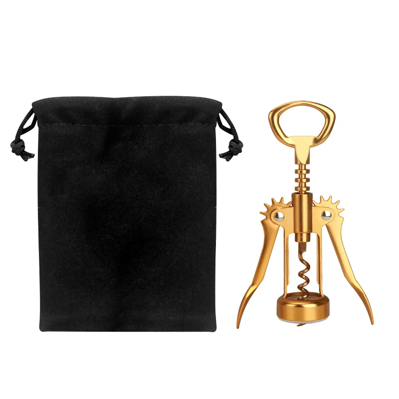 Sacacorchos de Vino Dorado Oscuro con Forma de Alas en Bolsa Negra, Abridor de Botellas de Cerveza, Accesorios Especiales de Cocina, Regalo DIY para Amantes del Vino