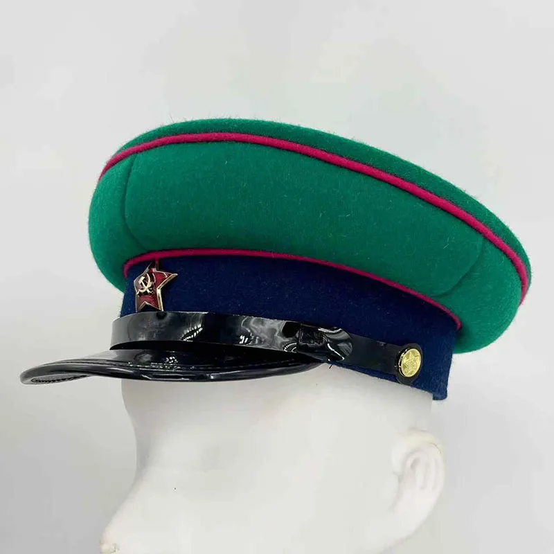 Vintage Soviet Union Hat Political Commissar Cap Blue Artillery NKVD Officer Hat Cosplay Peaked Cap Historical Costume Headwear