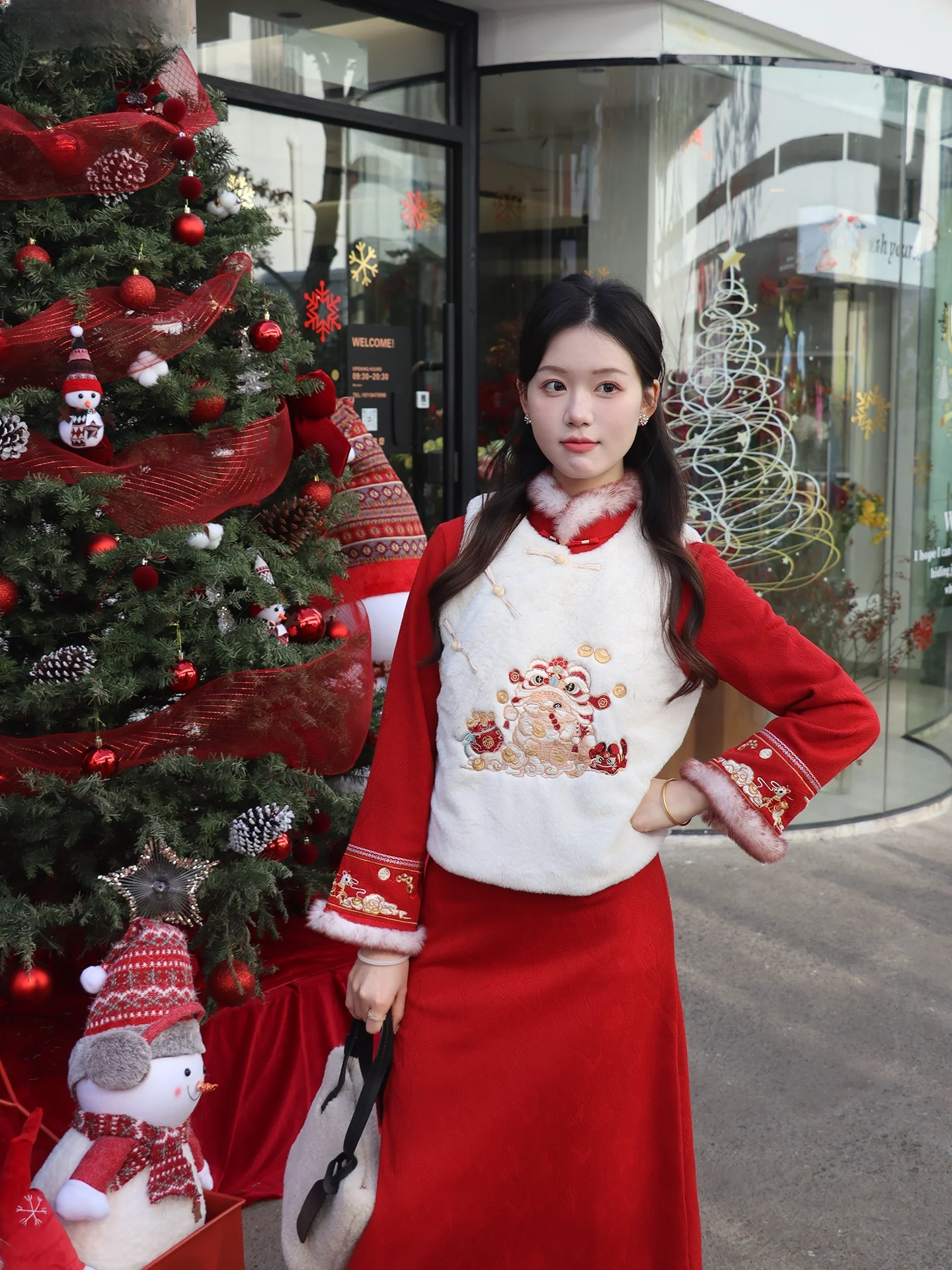 

Red Fce Lined Thiened Winter Wedding Engagement Ceremony Women's Traditional Chinese Sle Long Sve Midi Dr