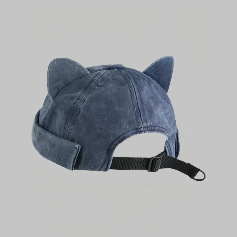 

Fashion Washed Old Cat Ears Landlord Hat Cotton Solid Color Beanie Hat Unisex Breathable Beanie Cap Women