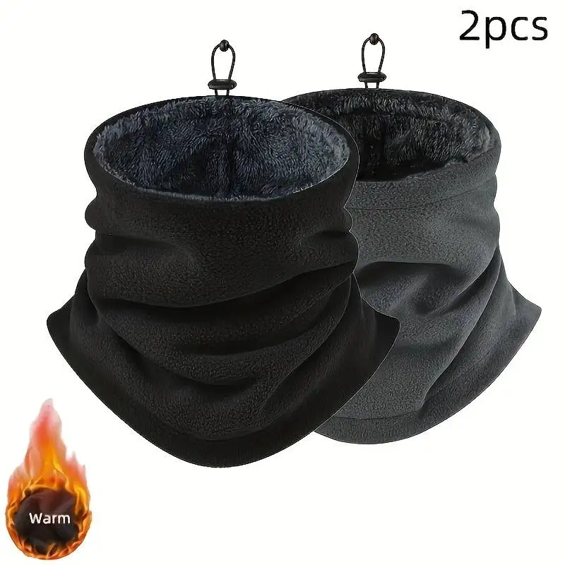 2PC Pure Color Winter Face Mask Multi-use Scarf Cap Neck Warmer Unisex Soft Fabric Face Cover for Cold Weather Protection