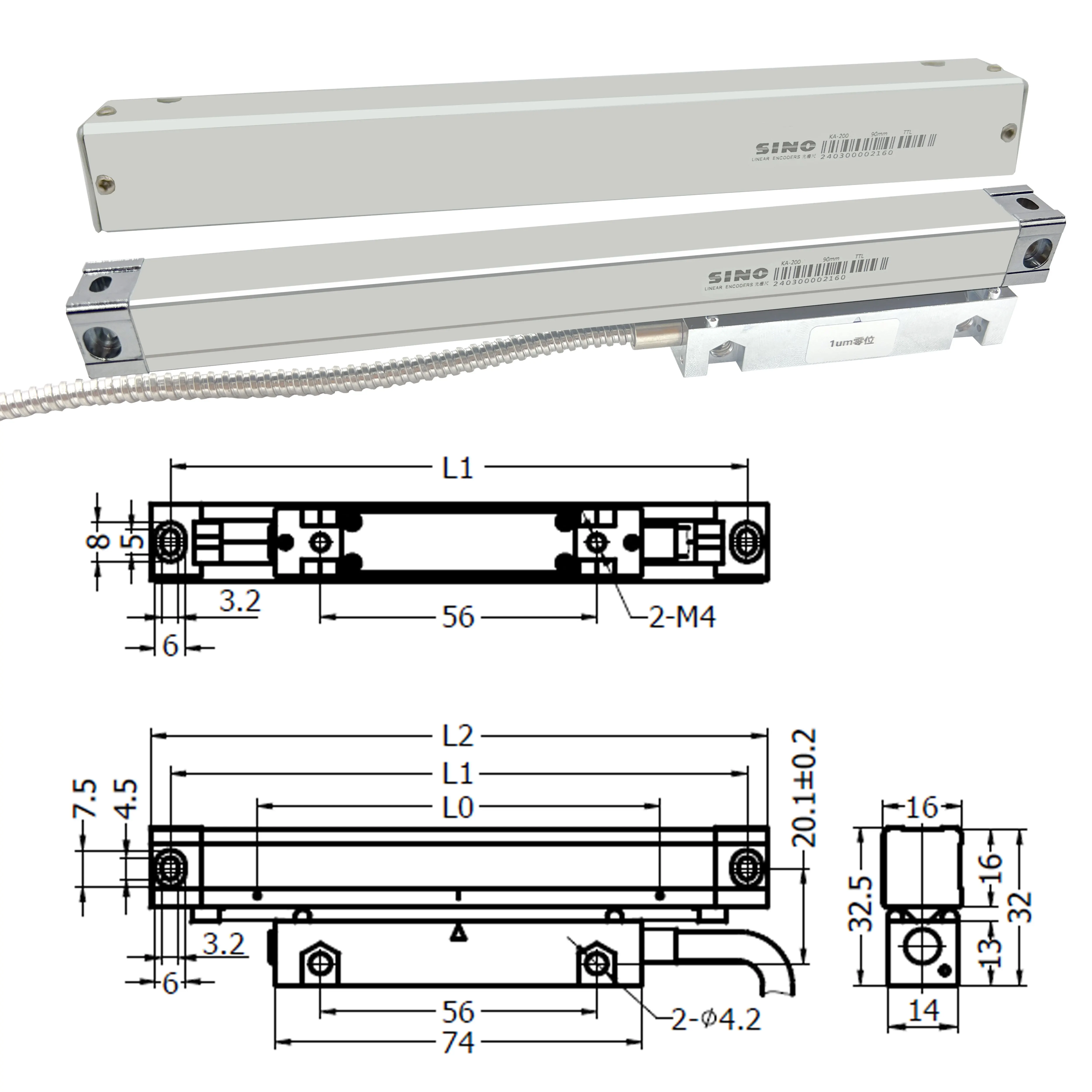 SINO KA200 Series Small Linear Scale Electronic Scale Glass Optical Scale Incremental 5V A B Z Signal Output Encoder