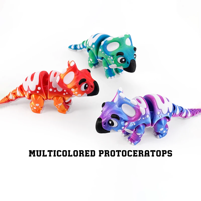 3D Printed Multicolored Protoceratops Activity Integrated Joint Desktop Ornament Forest Animal Cute