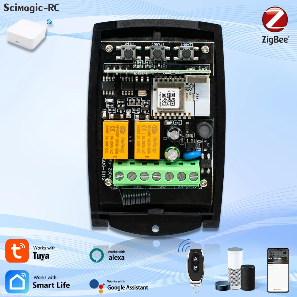 Zigbee Smart Remote Control Switch Receiver 433MHz 433.92MHz Universal RF Receiver 2CH Relay Module For Garage Gate Door