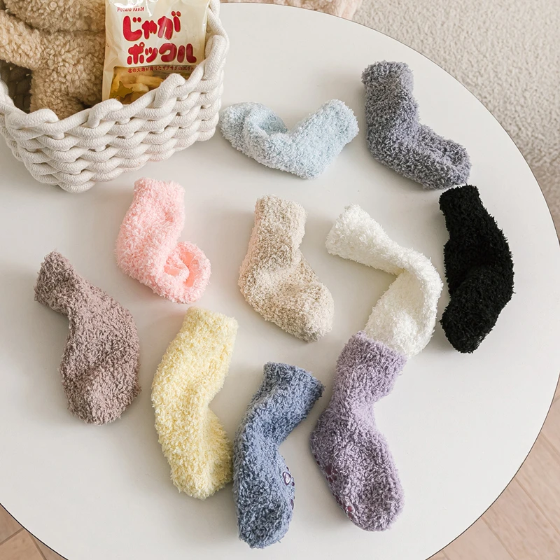 Winter Coral Fleece Children Socks Christmas Thick Warm Anti-slip Newborn Girls Boys Tube Socks Indoor Floor Socks For 0-5 Years