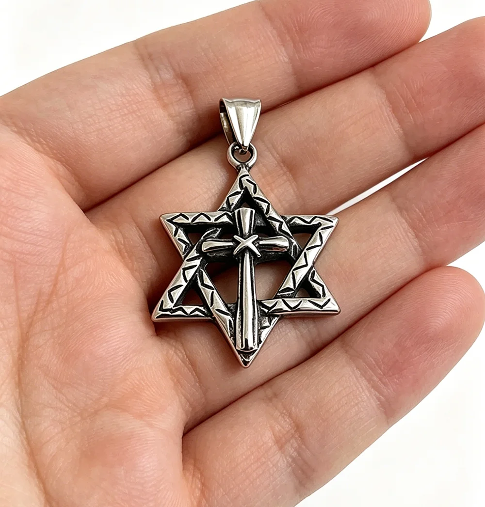 Cast six-pointed star cross stainless steel pendant, waterproof and non-fading blackening process, bulk sales of accessories