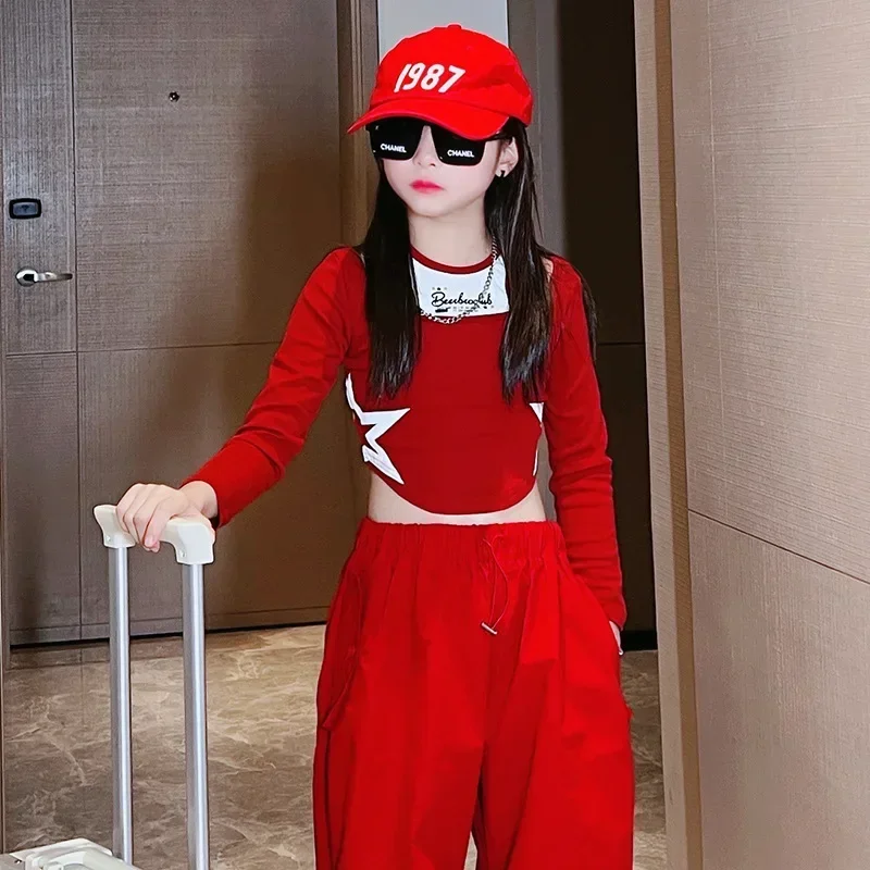 

Girls Cargo Pants Outfit Set 8 10 Years Dance Jazz Streetwear Clothes Two Pieces Teenager Girls Autumn Suits