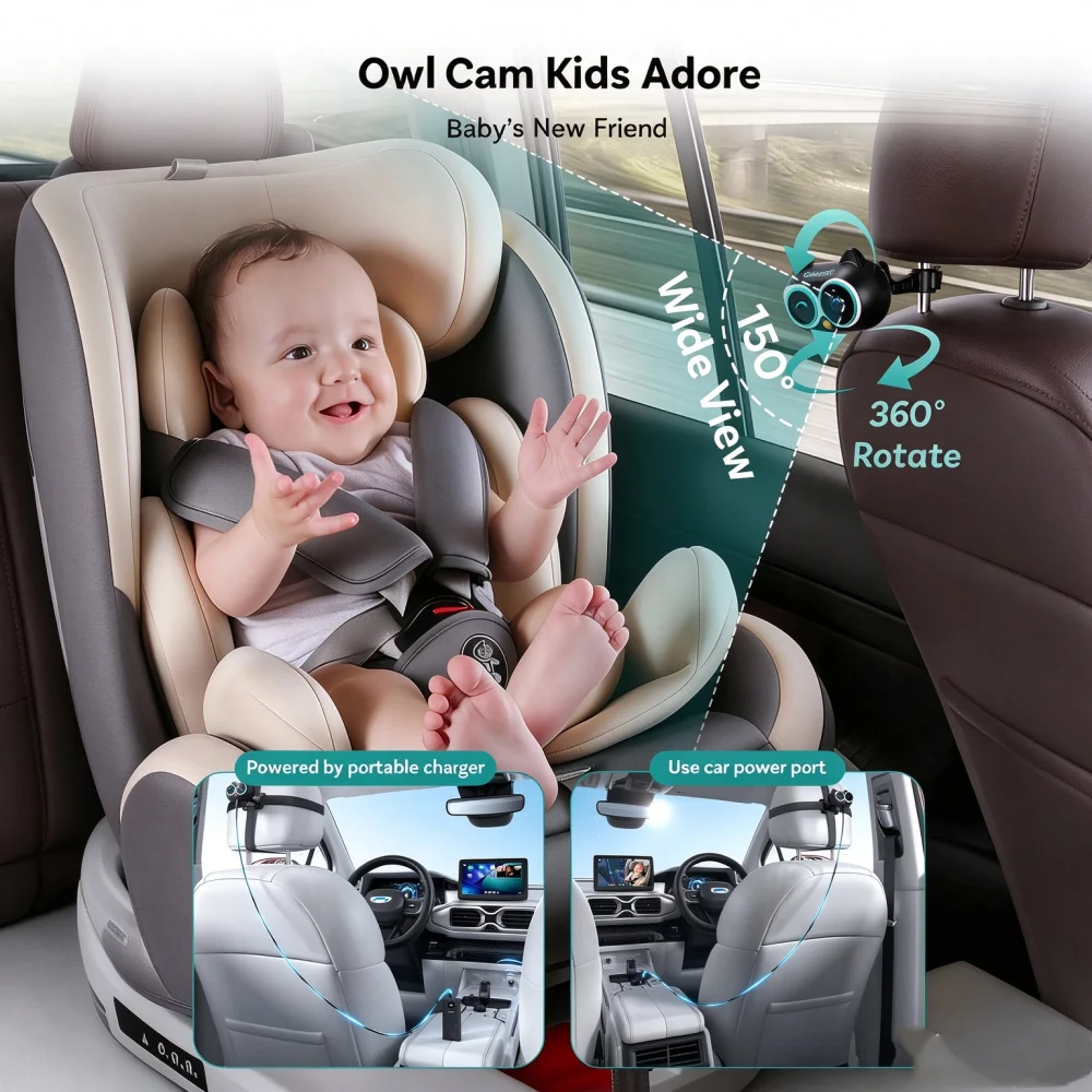 Ottocast Baby Car Monitor Cabin Care Wireless CarPlay Adapter HD Night Vision Car Camera Backseat Monitor for Car