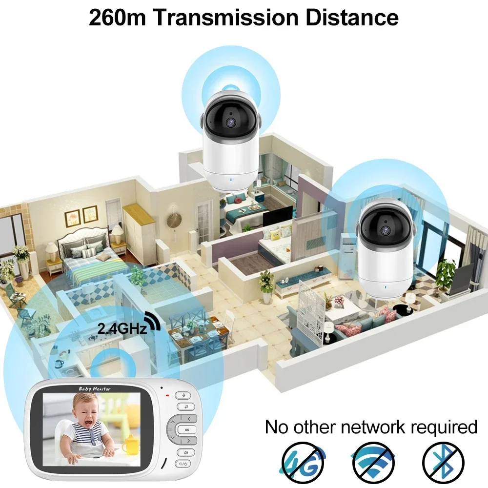 شاشة LCD إلكترونية لمراقبة الأطفال ، كاميرا مراقبة فيديو PTZ ، درجة الحرارة الأشعة تحت الحمراء للرؤية الليلية ، الأم والطفل Babyphone ، 3.2 "، VB802