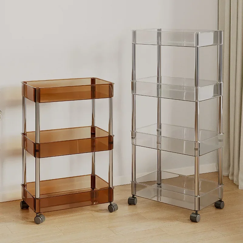 Household Goods Movable Wheeled Shelf Transparent Multi-layer Storage Snack Storage Cart Floor Narrow Slit Bookshelf