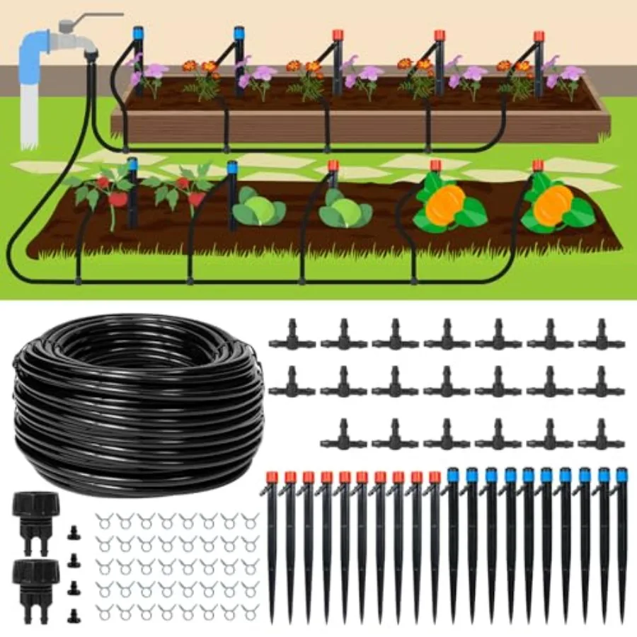 

110ft Drip Irrigation System Kit, Garden Watering System DIY Automatic Irrigation Equipment Set for Lawn Raised Bed Greenhouse