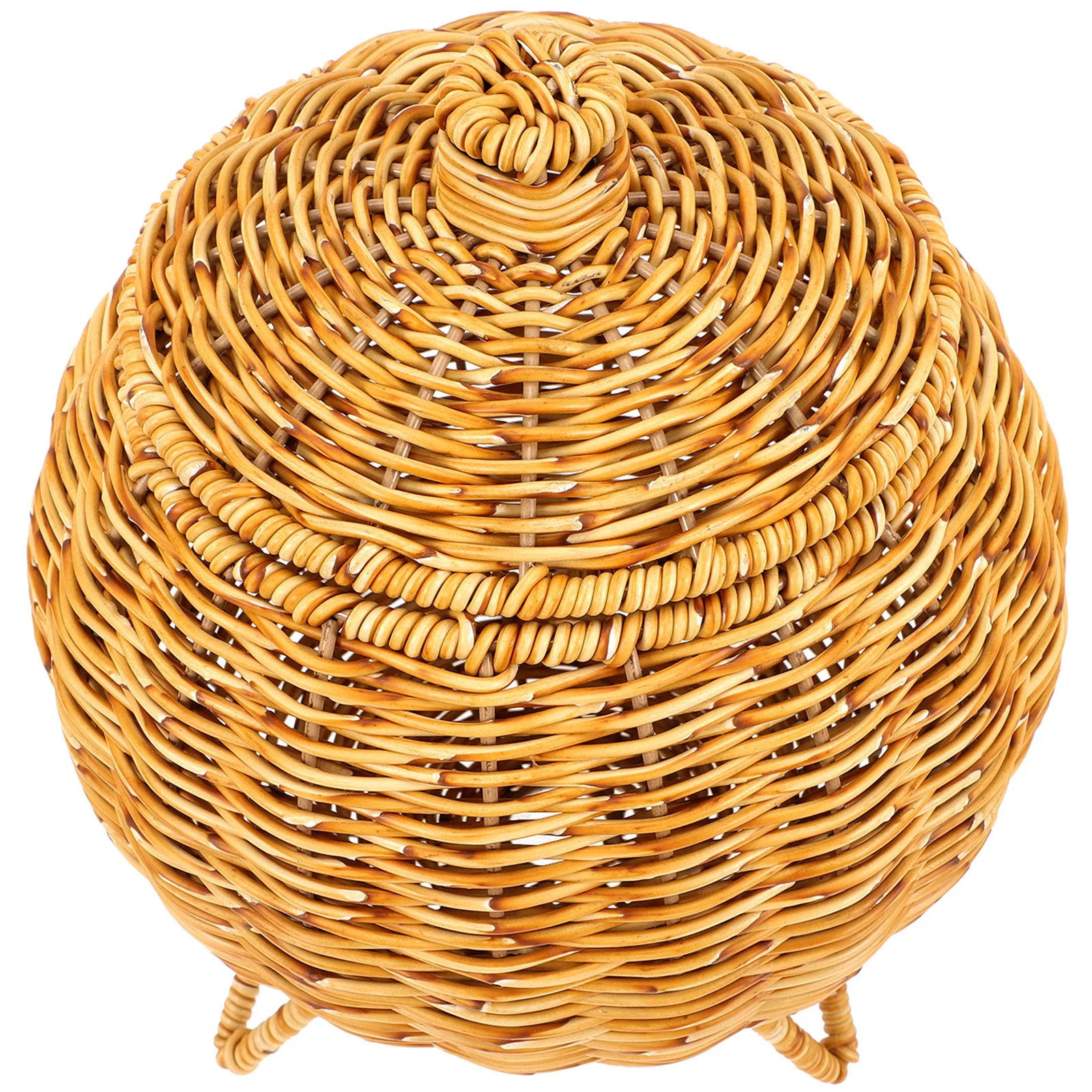 

Wicker Storage Basket with Lid Bamboo Weaving Cover Egg Holder Range Light Brown Obstkorb Geflochten
