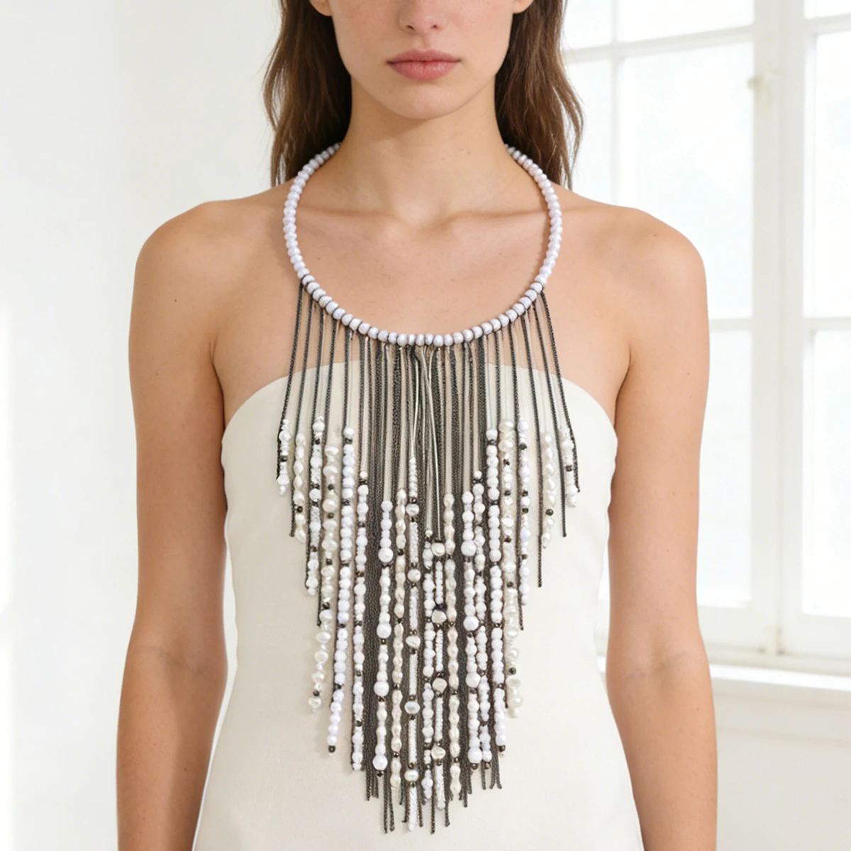 

ZAA New Vintage Fashion Imitation Pearls Tassels Pendant Necklaces for Women Party Jewelry Neck Accessories Clavicle Chain