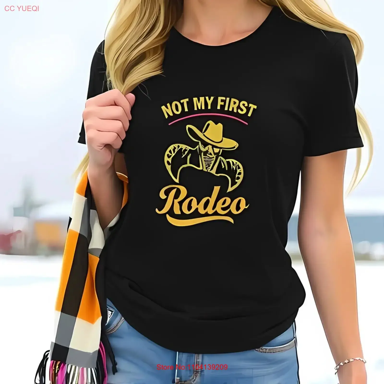 Stylisches Baumwoll-T-Shirt „NOT MY FIRST Rodeo“ im Vintage-Look, gewaschen, Streetwear, weich, atmungsaktiv, vielseitig, dehnbar