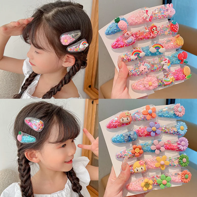 Desenhos animados Ice Cream Unicorn Hairpins para meninas, crianças Lovely Hair Clips, presilhas, Headband, acessórios de moda, novo, bonito, 5pcs por conjunto