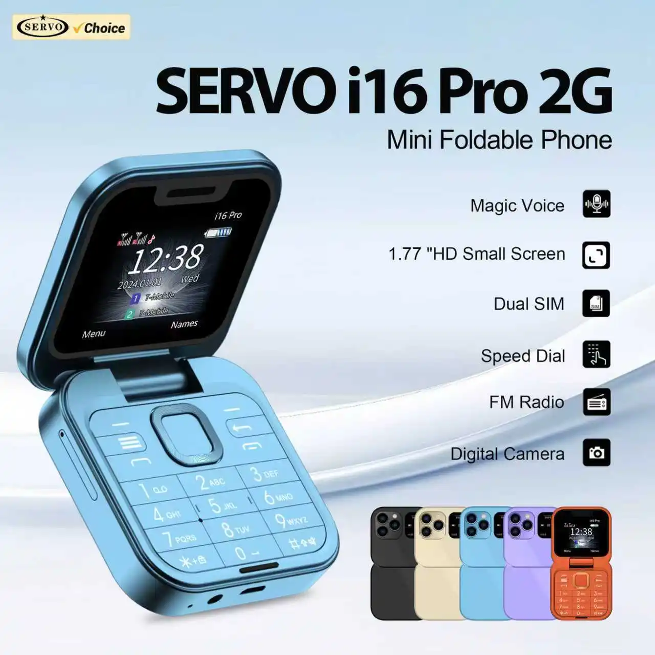 SERVO i16 PRO Mini Flip Mobile Phone Dual SIM Speed Dial Blacklist Magic Voice FM Radio 2G GSM 1.77'' Small Foldable Cell Phones