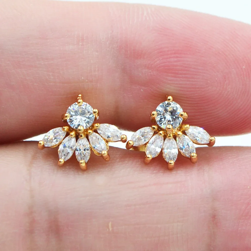 Fashion Gold Color Multicolor Zircon CZ Tail Stud Earrings for Women