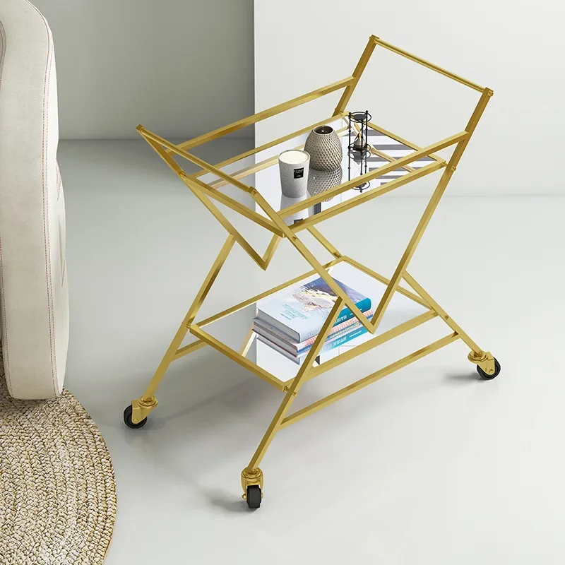 Nordic Multi-functional Bar Cart, Dining Car Iron Art Liquor Trolley, Four Wheels, High Temperature Paint Finish