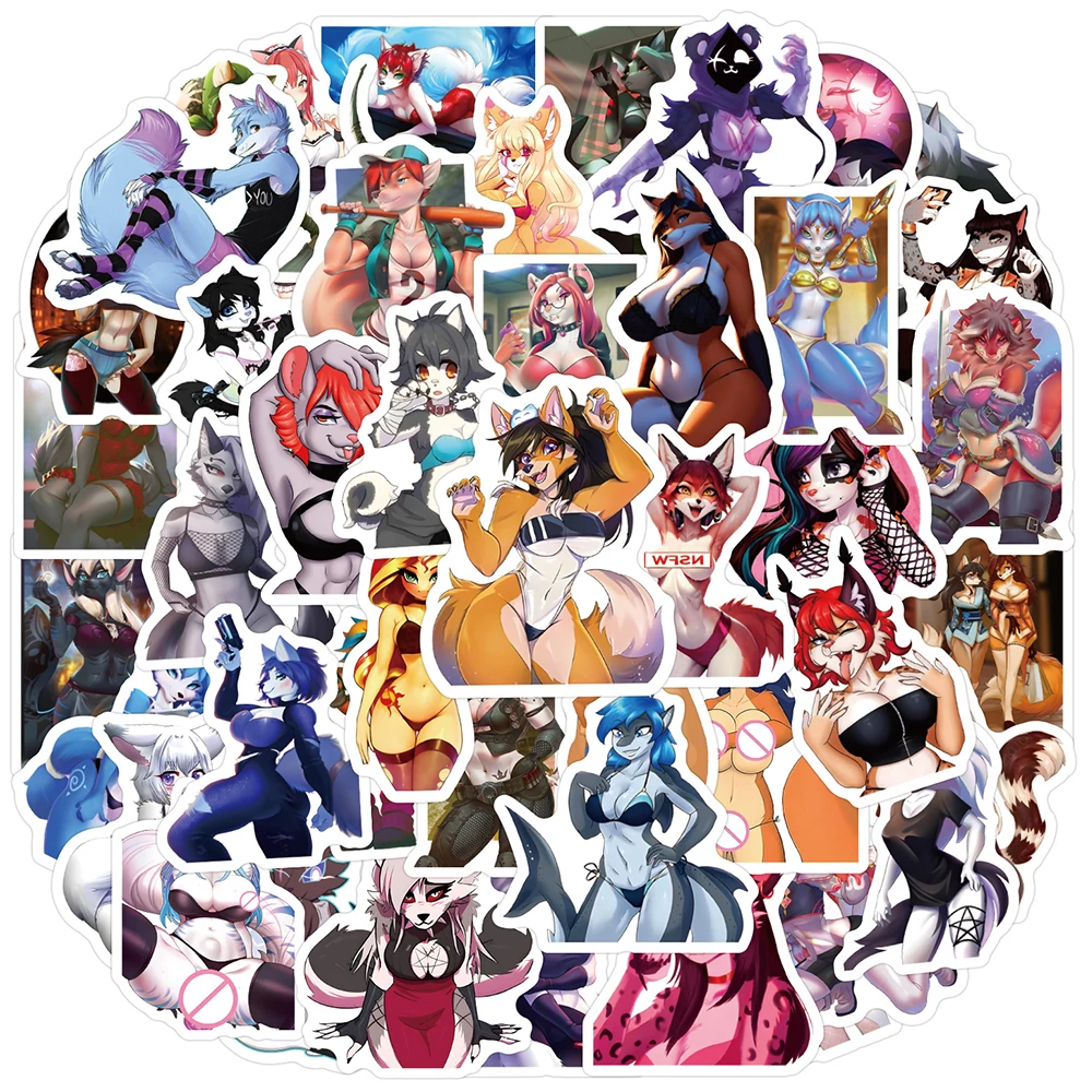 

10/30/60pcs Anime Sexy Furry Animal Girls Stickers for Laptop Motorcycle Luggage Phone Cartoon Adult Graffiti Decals Decoration