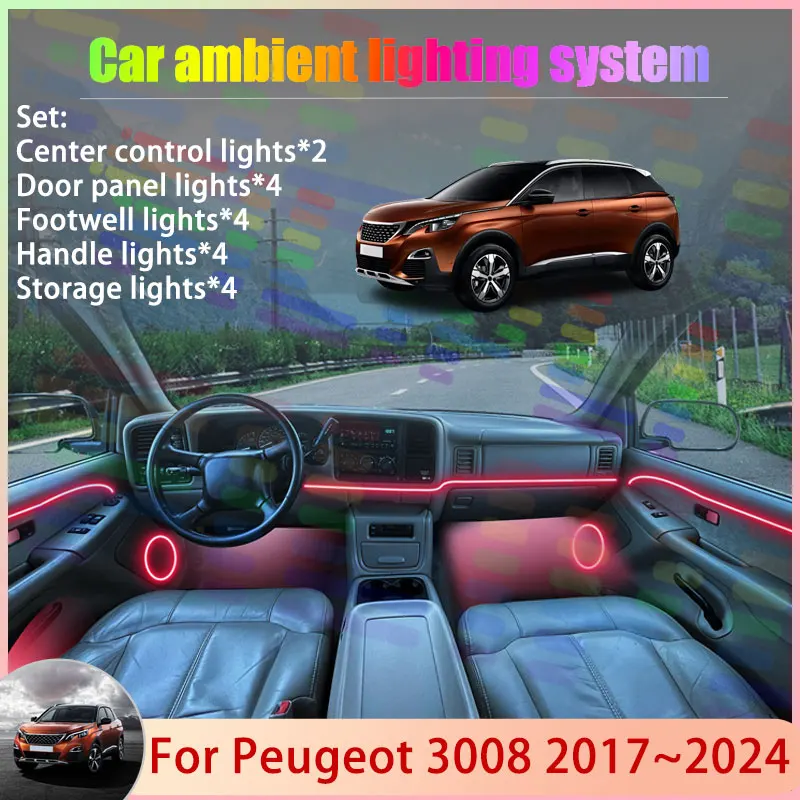 

Для Peugeot 3008 P84 MK2 2017 ~ 2024 2018 2019 2020 2/18 в 1 автомобильный атмосферный светильник RGB абажур ансамбль стример атмосферный набор