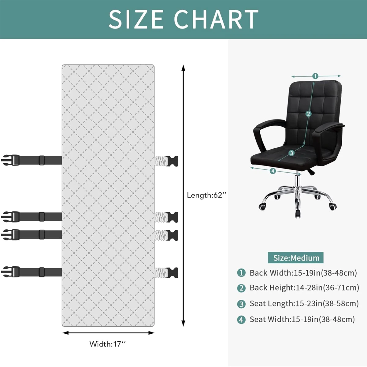 Reversible Office Chair Cover Dining Chair Cover Soft Desk Computer Anti-Slip Buckle for Armchair or Armless Chair Slipcover