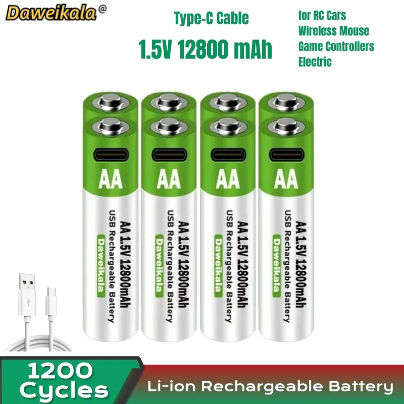 AA 1.5V12800mAhT# large capacity toy remote control mouse rechargeable and durable+Type-C Cable USB rechargeable lithium battery
