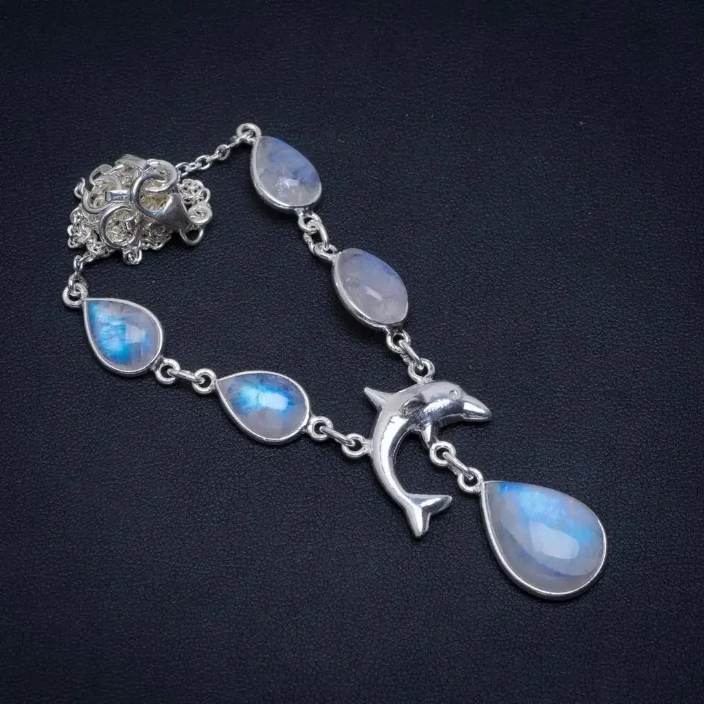 

Hesy® Natural Rainbow Moonstone Handmade Unique Handmade Necklace 17.5" A3217