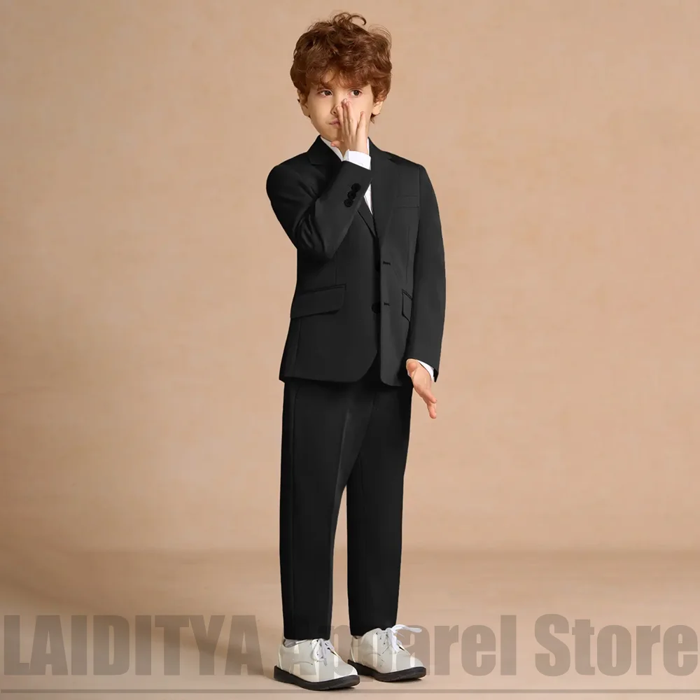 Classic Black 2 Piece Boys Suit Kids Formal Blazer Pants Outfit Wedding Flower Boy Birthday Party Graduation Children Wear