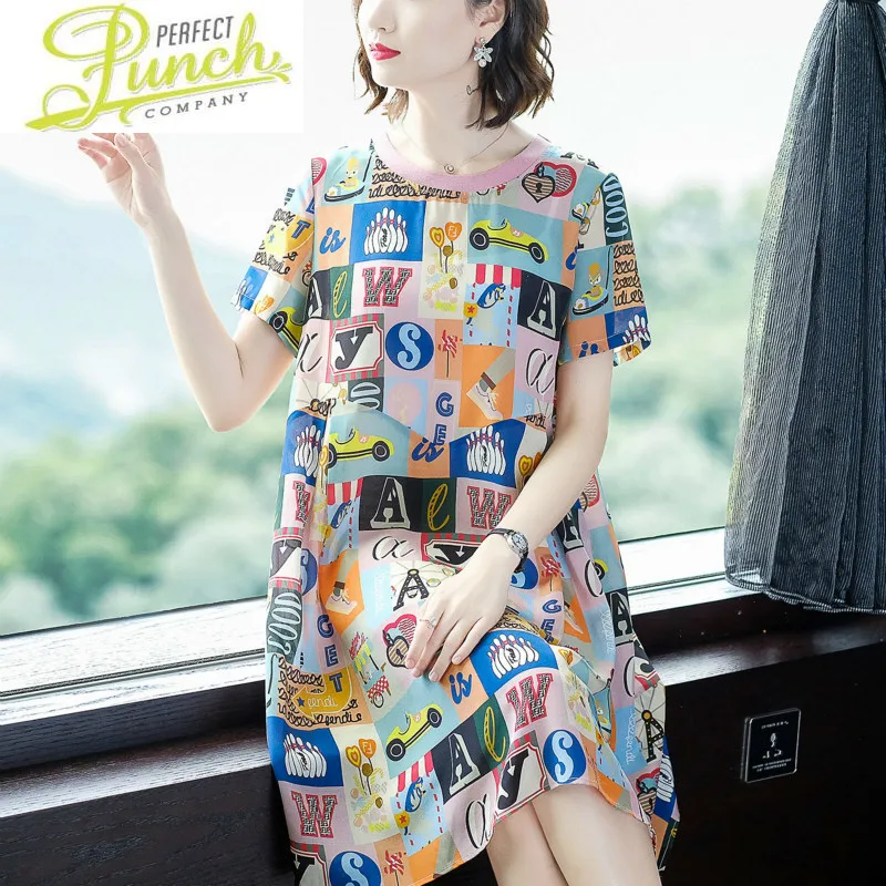 

Dress Real Silk Dress Women Casual Summer Women Korean Fashion Print Beach Dress 3XL Vestidos De Verano G846316 YY2912