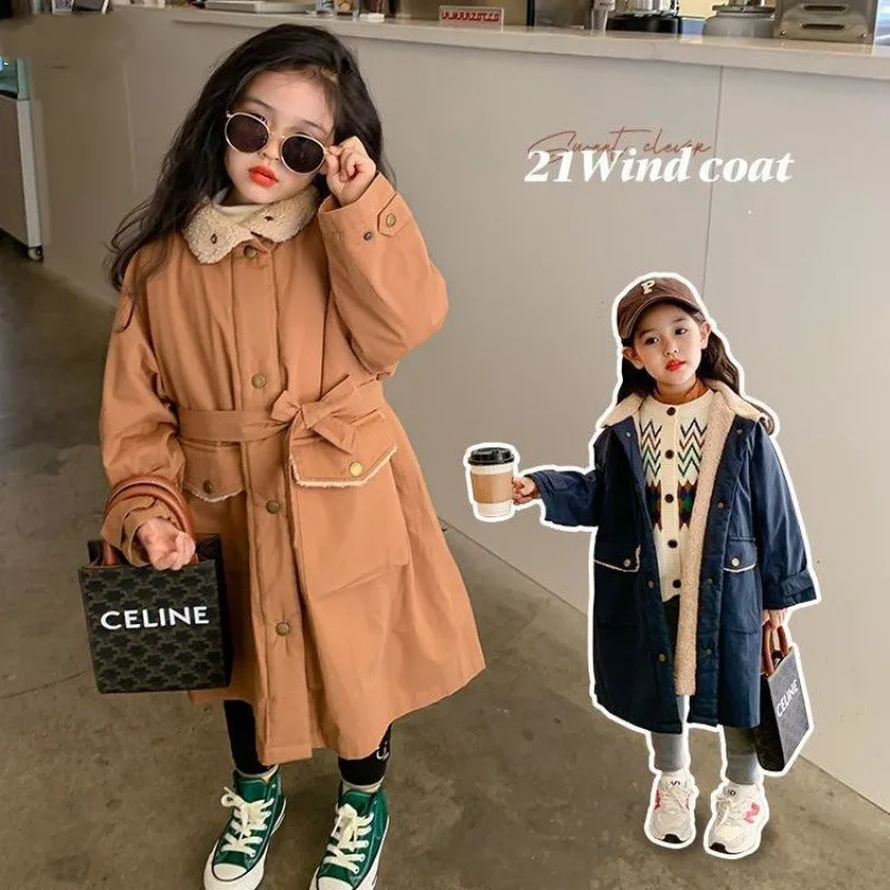 Girls Coat Jacket Cotton Outwear Windproof 2022 Long Warm Thicken Velvet Winter Children\'s Clothing