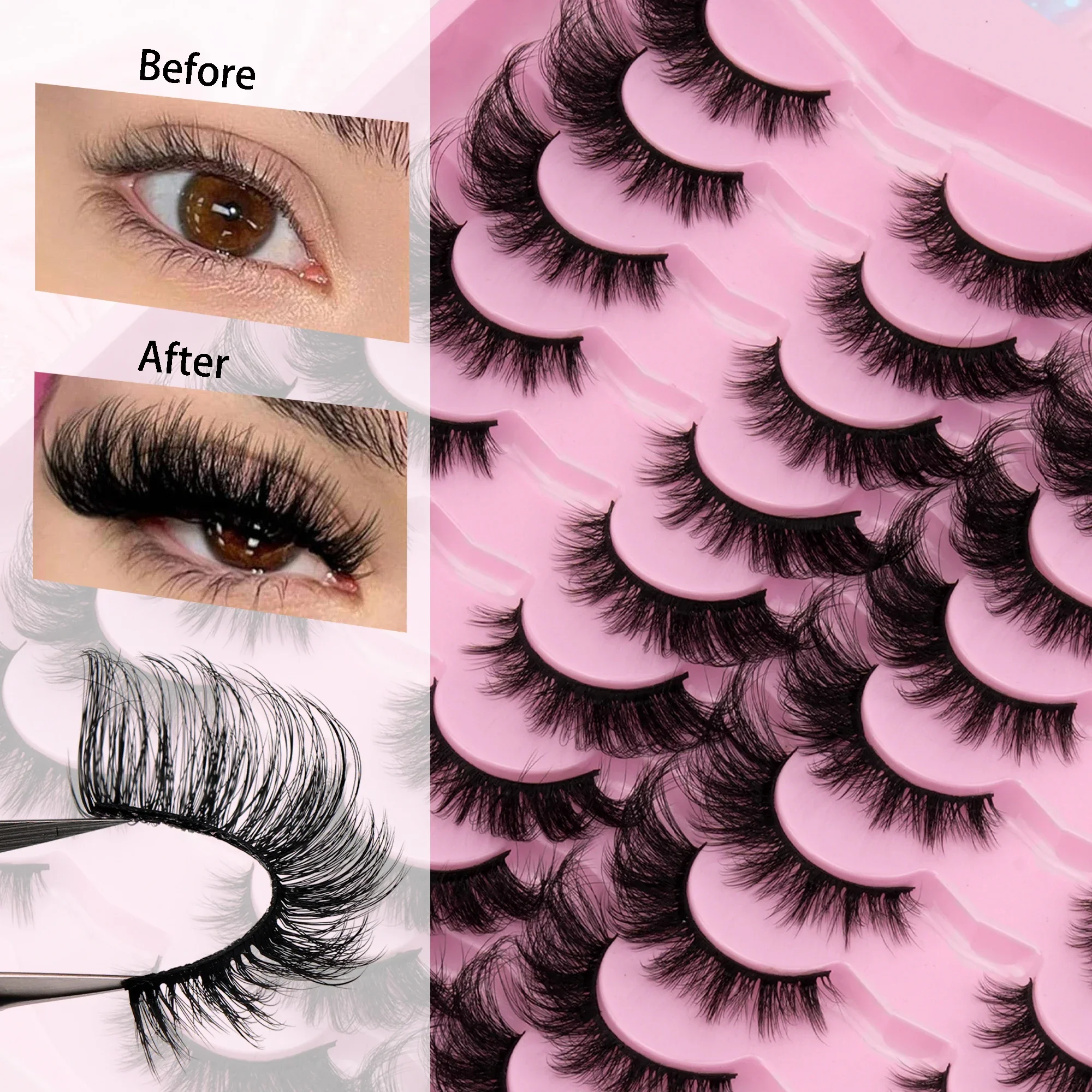 3D Multi-Layer Strip Lashes 20 Pairs 16mm Dramatic Voluminous Fluffy False Eyelashes Soft Black Band Reusable Eye Makeup