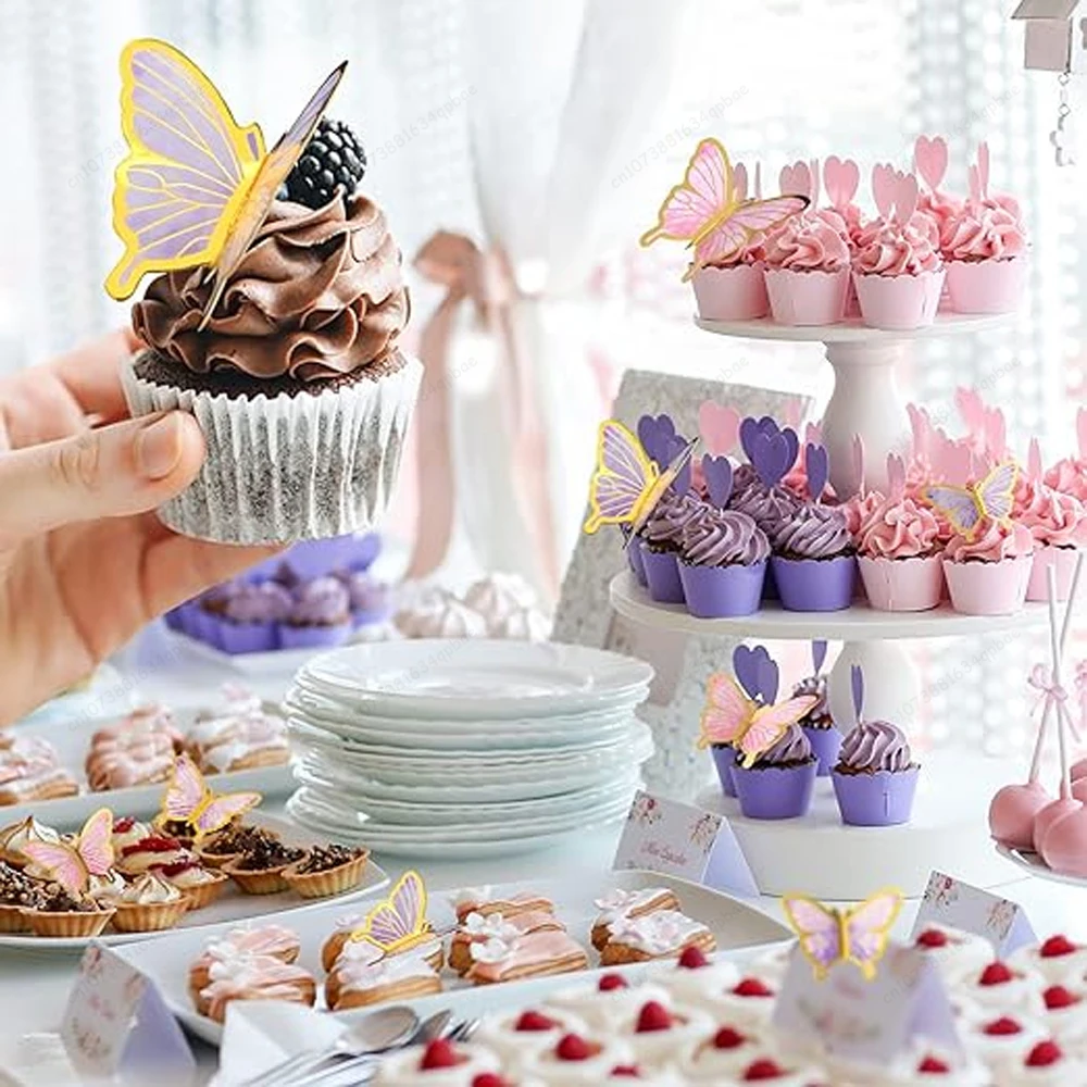 Adornos de mariposa para pastel de feliz cumpleaños, decoración de fiesta de boda, suministros para hornear de postre de ducha, estampado de